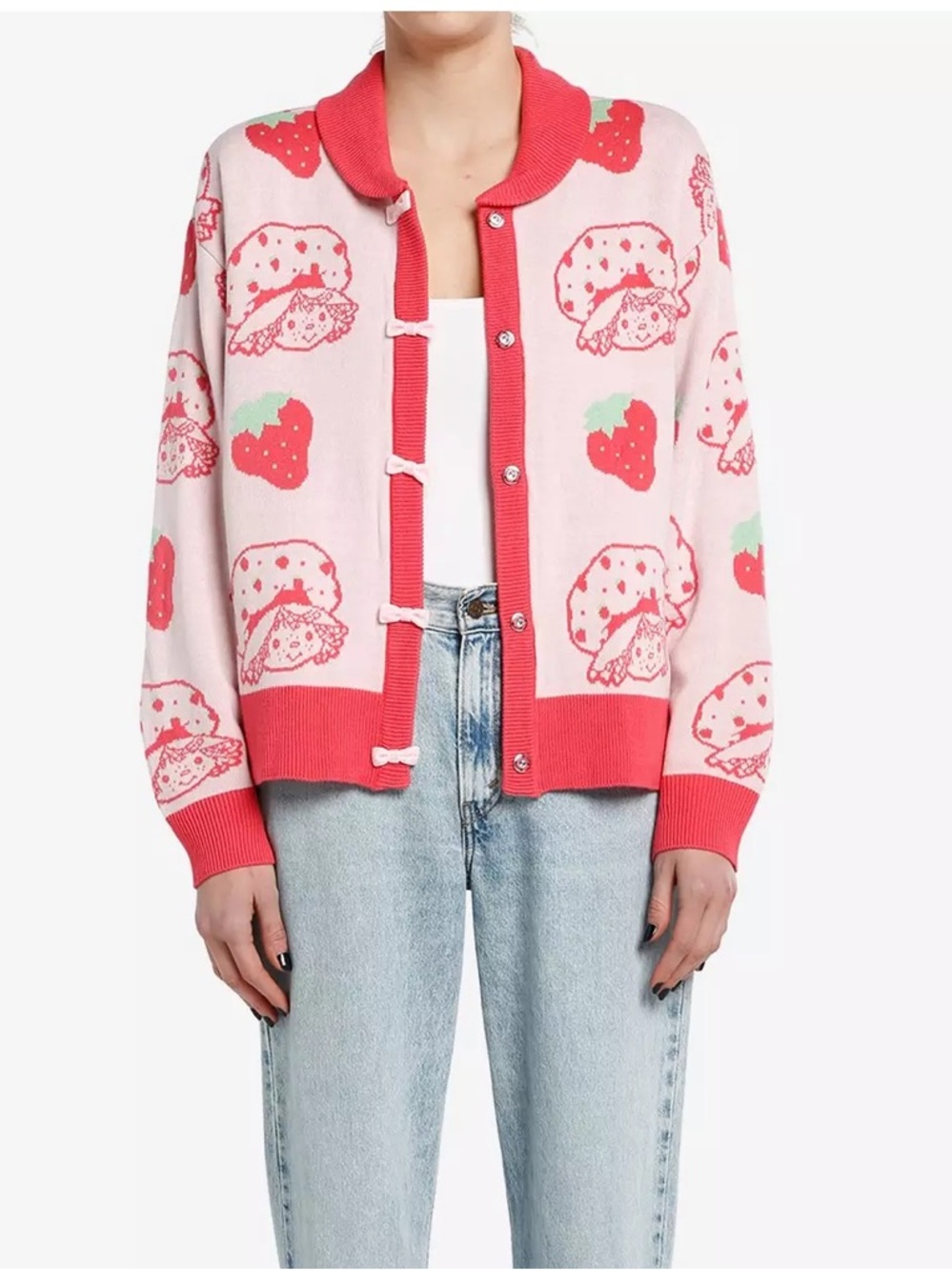 Hot Topic Strawberry Shortcake Bow Cardigan Pink Size M